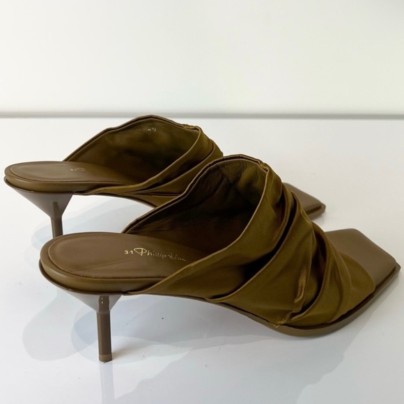NEW 3.1 PHILLIP LIM OLIVE GREEN SATIN MULES - Picture 5 of 14